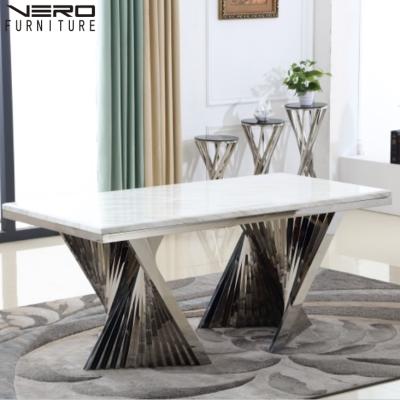 China Luxury 1.8M Modern Design Rectangle Marble Top With Stainless Steel Stand Dining Table for sale