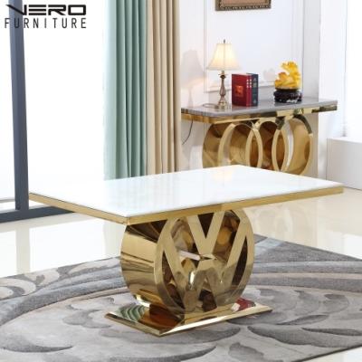 China 1.5M Modern Best Selling Luxury Rectangle Marble Top With Gold Stainless Steel Support Dining Table for sale