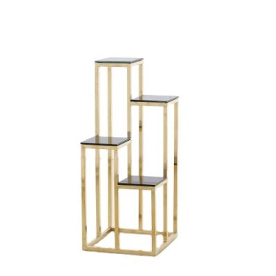 China New Modern Fashion Tempered Glass Top With Gold Stantless Steel Frame Indoor Hotel Flower Display Stand for sale