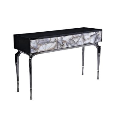 China Modern Hot Selling Classic Design Rectangle Marble Or Agate Top With Stainless Steel Stand Hotel Lobby Console Table for sale