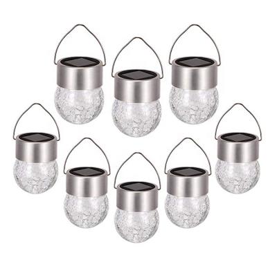 China Eco-friendly materials decorative garden glass led lamp, solar hanging glass sphere lamp, 4 packs of lead glass ball crackle lamps for sale