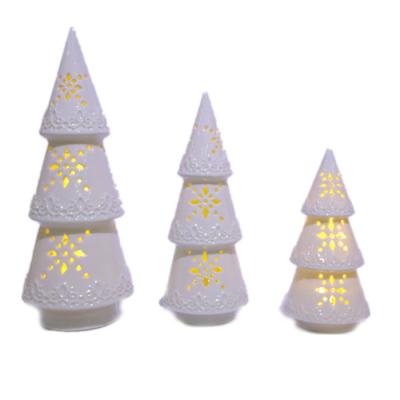 China Ceramic White Ceramic Christmas Tree With LED Lights Christmas Decoration for sale