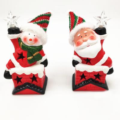 China European design hotsale led ceramic christmas sitting light decoration santa and snowman for sale