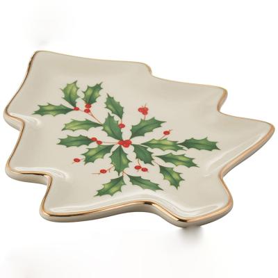 China Custom Handmade Custom Logo Christmas Tree Shape Viable Personalized Ceramic Dessert Dish For Sale for sale