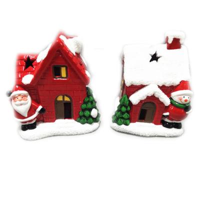 China Home Decoration Christmas House Shape Ceramic Tealight Candle Holder for sale