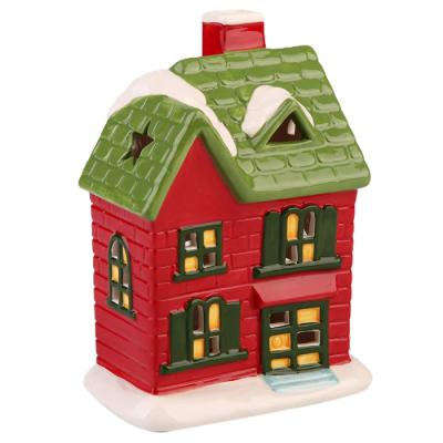 China Christmas Custom Ceramic Home Decoration House Shape Ceramic Tealight Candle Holder for sale