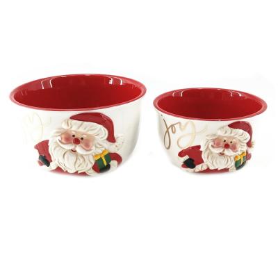 China Santa Claus Sustainable Wholesale Design Hand Painted Ceramic Christmas Bowl Candy Bowl for sale