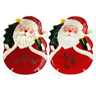 China Sustainable Novelty Candy Dish Christmas Santa Custom Painting Ceramic Cookie Dish for sale