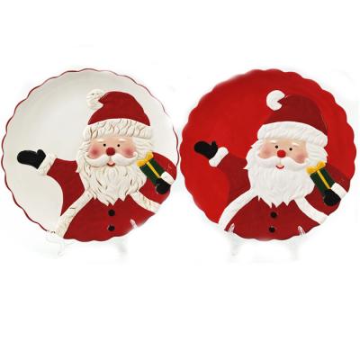 China Sustainable Wholesale Ceramic Christmas Santa Dishes Glazed Porcelain Dinnerware Santa Dishes for sale