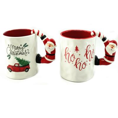 China Santa Claus Sustainable Wholesale Design Christmas Hand Painted Ceramic Coffee Mug for sale