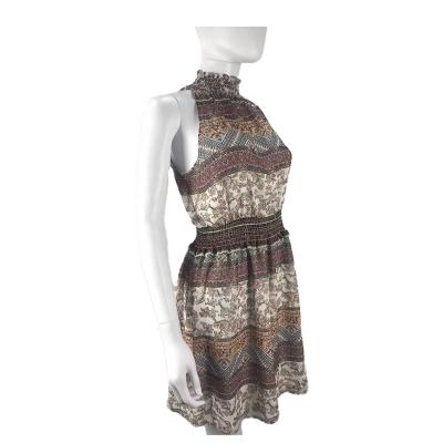 China 2020 New Breathable Casual Brown Print For Spring And Summer Floral Print Woven Sleeveless Dress for sale