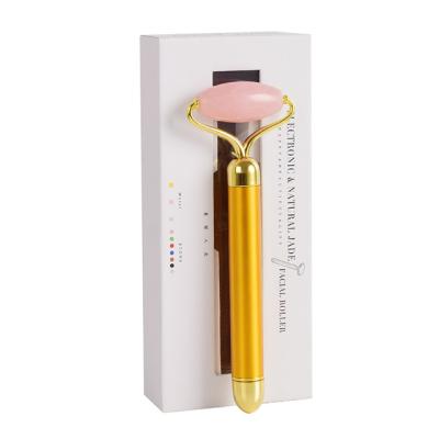 China Custom Face Beauty Products Electric Vibrating Gold Logo Jade Facial Roller for sale