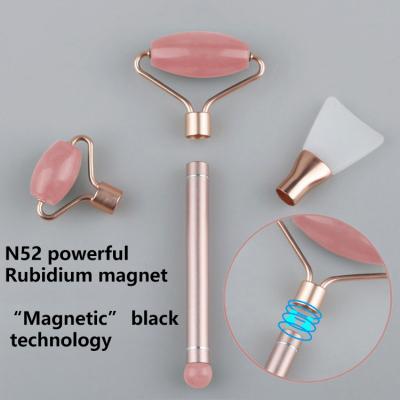 China Whitening Magnetic Detachable Natural Anti-Aging Jade Massager Tool Detachable Natural Jade Face Quartz Private Label Head 100% Aventurine Rose Facial Roller Set for sale