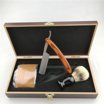 China Straight Razor Single Wholesale Set BS31 Blade Wooden Handle With Razor Holder And Shaving Brush for sale