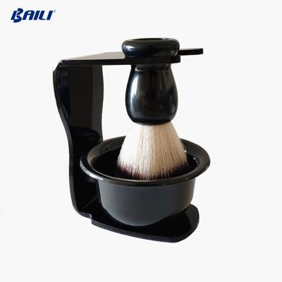 China Men Personal Care Factory Wholesale Quality Stand Black Acrylic Shaving Holder For Man Grooing Tool With Shaving Brush And Bowl for sale