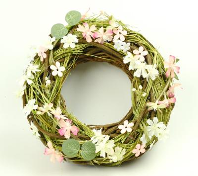 China Wholesale Home Style Home Decorative Wreaths Countryside Cloth Decor Artificial Flower Simulation Rattan Circle for sale