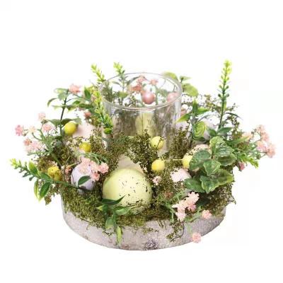 China Creative Candle Easter Decoration Candle Holder Easter Egg Flower Glass Candlestick for sale