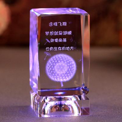 China High Quality Custom Made Europe Logo Crystal Cube Transparent K9 3d Laser Engraved Crystal Cube With Led Base For Wedding Gift for sale