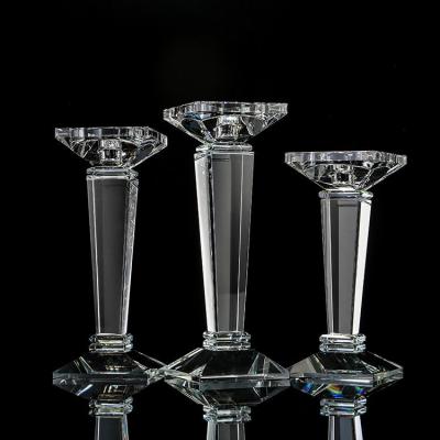 China High Quality Tall Clear Crystal Candle Holder Candelabra Crystal Pillar Candlestick Home Decoration for sale