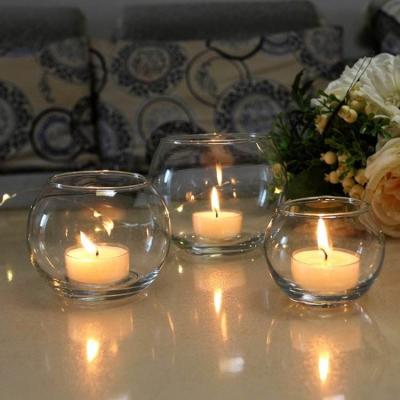 China Home Decoration Clear Hand Blown Round Glass Bowl For Tealight Candle Globe Table Decoration Glass Candle Holder for sale