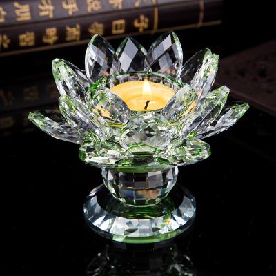 China Glass Candlestick Crystal Candle Holder Sticks Jars of Lotus Flower Candle Holders Decorative Home Decor for Wedding Candelabra Centerpiece for sale