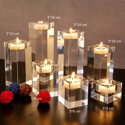 China Clear Crystal Candlestick K9 Home Solid Glass Dining Table Decoration Hurricane Candle Holders for sale