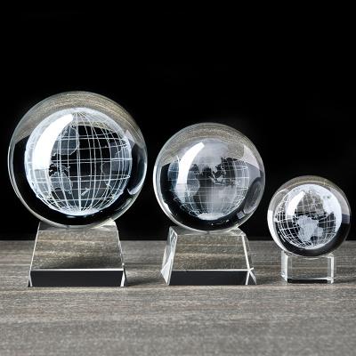 China Europe Glass Stand Crystal Globe Laser Inside 3d Crystal Earth Sculpture Ball With for sale