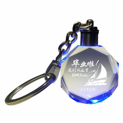 China Cheap Wholesale Islam Led Crystal Keychain Custom 3d Laser Engraving Souvenir Gift Crystal Keychain For Promotional Gift Muslim for sale