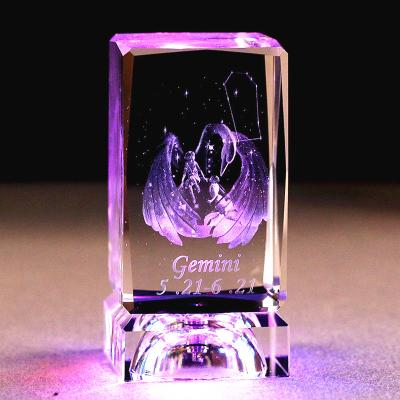 China Europe Factory Customize Service New Design Hot Sale 3d Lamp Crystal Twelve Constellations Cube With Laser Led Light Base for sale