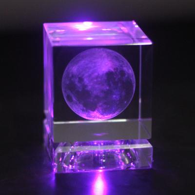 China Europe Customize 3d Laser Engraving Crystal Galaxy Series Cube Led Light Base Colorful For Souvenirs Gifts for sale