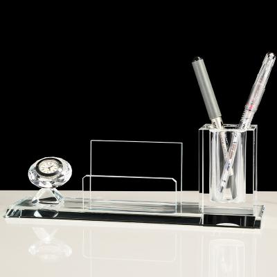 China Europe Multifunctional Three in One K9 Crystal Electronic Clock Pen Holder with Office Business Gifts for sale