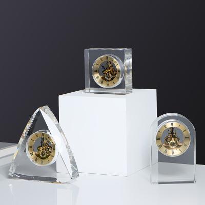 China Europe Triangle Square Rectangle Shape Luxury New Modern Design Customized Crystal Table Clock Glass Innovative for sale