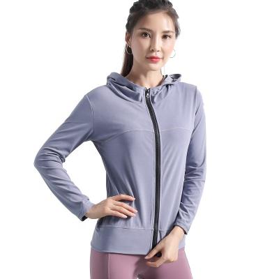 China New Design Breathable Hooded Outdoor Fitness Jacket Womens Long Sleeve Sweater Yoga Top for sale