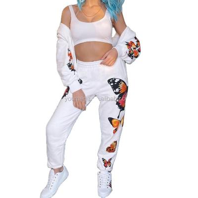 China New Popular Women's Breathable Butterfly Print High Waisted Stretch Slim Tight Pants Sports Suit for sale