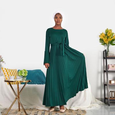 China Wholesale Polyester Two-colors Muslim Abaya Dubai Latest Long Sleeve Pleated Design Evening Dresses Muslim Long Sleeve Elegant Cardigan for sale