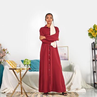 China Wholesale Polyester Muslim Ethnic Dresses For Women Abaya Dubai Lapel Solid Color Plus Size Long Sleeve Muslim Dress for sale