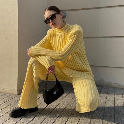 China Hot Selling New Design Long Sleeve Women's Clothing Solid Color Leisure Sweater Two Piece Set Suit QUICK DRY for sale