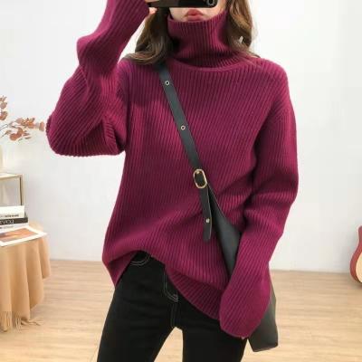 China Breathable High Neck Sweater Long Sleeve Loose Outer Coat Design New Casual Woman Top for sale