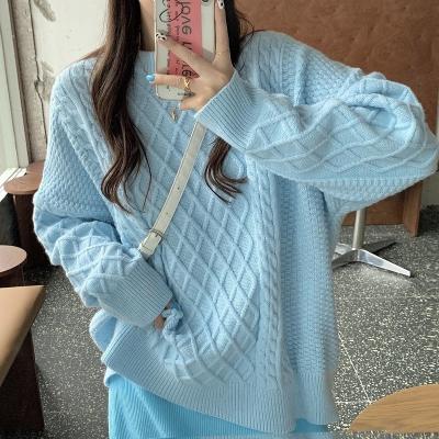 China Round Neck Sweater Casual Wear Breathable Blue Loose Thickened Thickened Warm Coat for sale