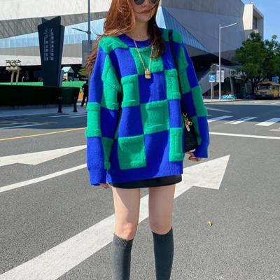 China Colorimetric thickened three-dimensional flocking coat of female breathable plaid sweater new for sale