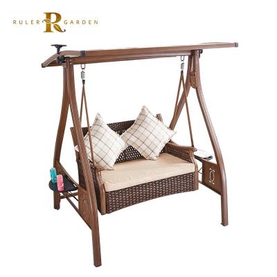 China Contemporary Outdoor Rattan Hammock Chair Rattan Patio Furniture Hanging Double Swing Chair for sale