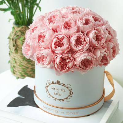 China Natural touch real Rose Immortal Infinity Eternal Forever stabilized black pink roses preserved in round gift box valentines day gift for sale