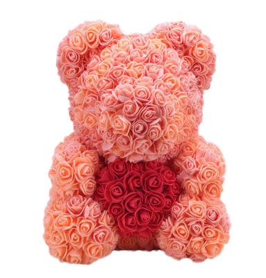 China Wholesale High Quality Home Decoration Artificial Flowers Foam Rose Bears 40cm With Heart Gift Box For Valentine's Day for sale