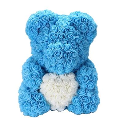 China Hot Wholesale 25 cm Valentine Christmas Gift Rose Bear Gift Package Box Artificial Flower Home Decoration Sale for sale