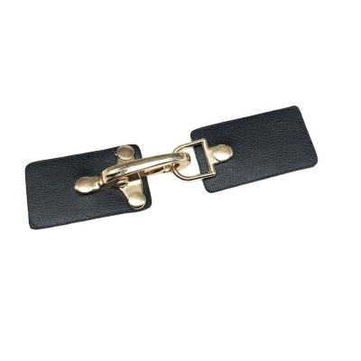 China Pair Washable Metal Buckle Clasp Coat Clasp Fasteners Sew On Toggles Button Black PU Leather Snap For DIY Clothes Accessories Coat Adiathermic Power for sale