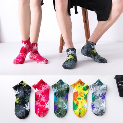 China Fashion Tie Dye Summer Sportswear Socks Hip Hop Street Sports Skateboard Maple Leaf Short Boat For Men Womensports for sale