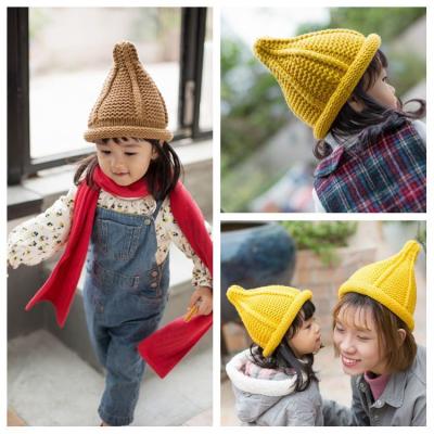 China JOINT hats and hats INS Japan and South Korea men's women's wool headed warm knitting hat parent child curling back forward the needleWinter for sale