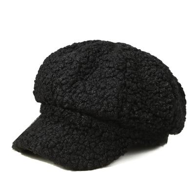 China Octagonal female COMMON hats and hats 2021 autumn and Korean tongueWi of the black duck of the new winter lambskin cashmere beret children's diary for sale