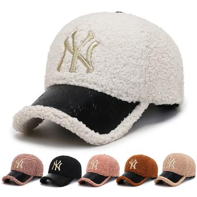 China COMMON Autumn Winter Lamb Wool Baseball Hats Hats and Caps Thickened Teddy Velvet Embroidered Caps Warm for sale