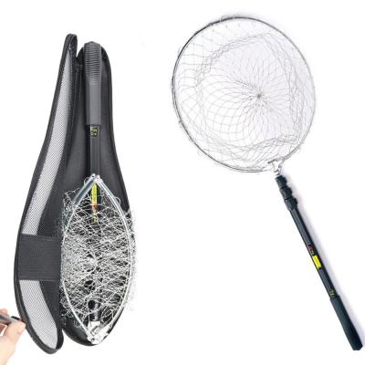 China Hot Sale 2.4M Monofilament Stainless Steel Aluminum Telescopic Folding Landing Fishing Net for sale